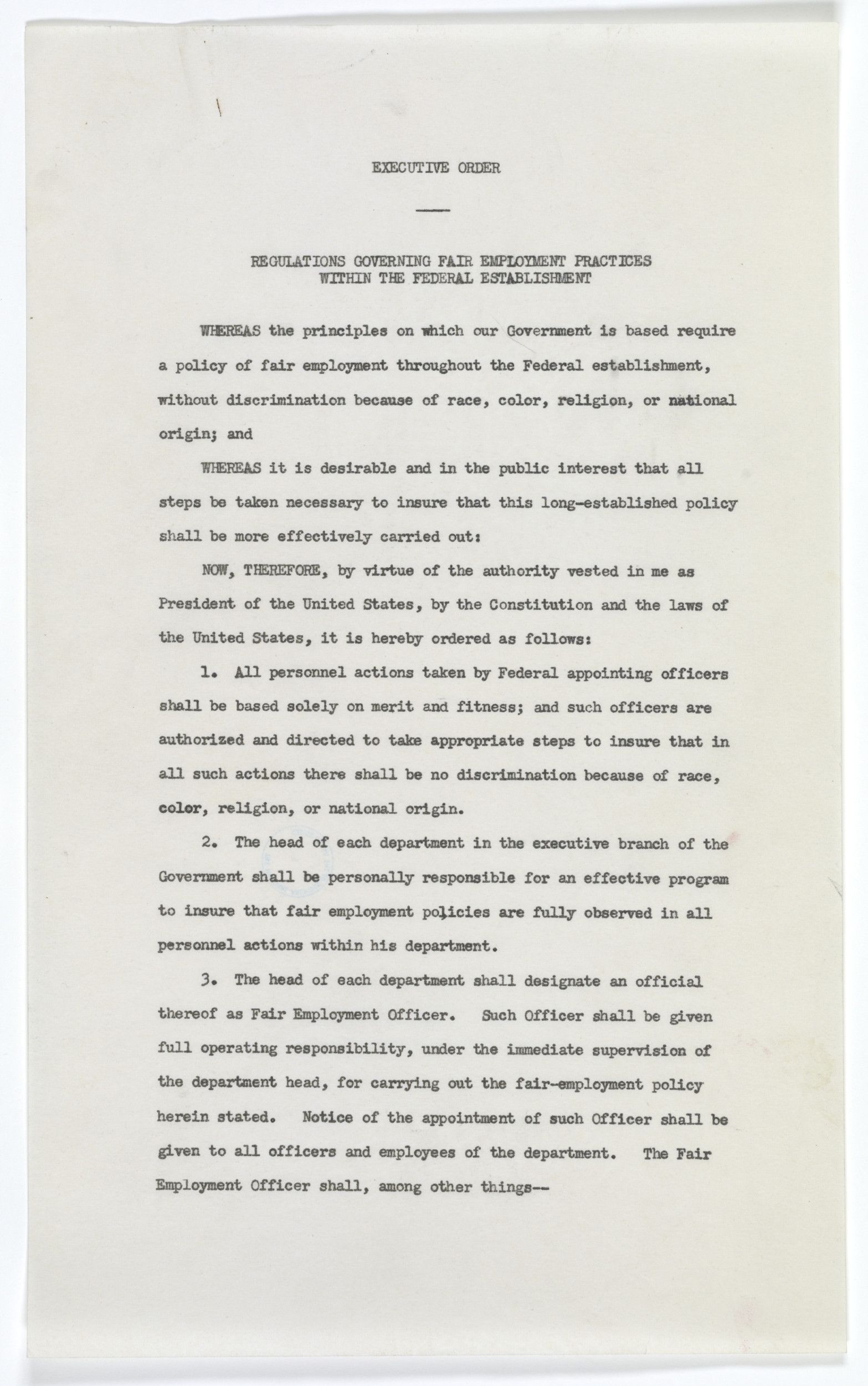Executive Order 9980 page 1